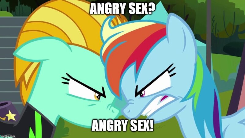 Size: 888x500 | Tagged: suggestive, derpibooru import, edit, edited screencap, editor:icey-wicey-1517, screencap, lightning dust, rainbow dash, pegasus, pony, the washouts (episode), angry, angry sex, bleachers, boop, caption, clothes, duo, duo female, female, females only, foe yay, glare, gritted teeth, image macro, imgflip, implied lesbian, implied rainbowdust, implied sex, implied shipping, mare, meme, nose wrinkle, noseboop, sex, text, the washouts, tree, uniform, washouts uniform