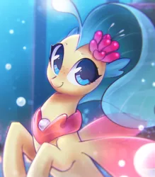 Size: 1100x1258 | Tagged: artist:mirroredsea, bubble, cute, derpibooru import, female, looking at you, my little pony: the movie, princess skystar, safe, seapony (g4), skyabetes, smiling, solo, underwater
