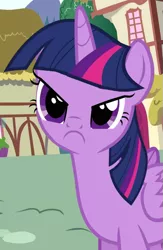 Size: 427x655 | Tagged: safe, derpibooru import, edit, edited screencap, screencap, twilight sparkle, twilight sparkle (alicorn), alicorn, pony, pinkie pride, :c, >:c, angry, cropped, cute, female, frown, madorable, mare, reaction image, solo, twiabetes, twilight is not amused, unamused