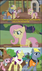 Size: 604x1019 | Tagged: safe, derpibooru import, edit, edited screencap, screencap, dandy grandeur, fluttershy, hard hat (character), wrangler, pony, fluttershy leans in, comic, duck the great western engine, gordon the big engine, hard hat, henry the green engine, james the red engine, pop goes the diesel, screencap comic, thomas and friends, thomas the tank engine