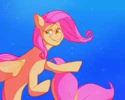 Size: 1280x1024 | Tagged: safe, artist:boyslushie, derpibooru import, fluttershy, merpony, pony, seapony (g4), female, looking back, mare, seaponified, seapony fluttershy, smiling, solo, species swap, underwater