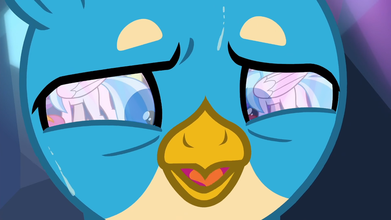 Size: 1280x720 | Tagged: safe, derpibooru import, edit, edited screencap, screencap, gallus, silverstream, classical hippogriff, hippogriff, the hearth's warming club, what lies beneath, butt, eye reflection, eyes on the prize, female, gallstream, male, plot, reflection, shipping, straight