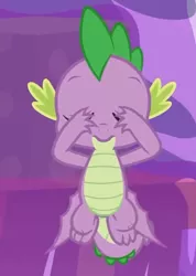 Size: 452x636 | Tagged: covering eyes, cropped, derpibooru import, dragon, male, safe, screencap, solo, spike, tail, the hearth's warming club, winged spike, wings
