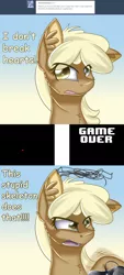 Size: 1138x2510 | Tagged: safe, artist:sintakhra, derpibooru import, mjölna, earth pony, pony, ask sandy pony, controller, female, implied sans (undertale), joystick, mare, solo, undertale