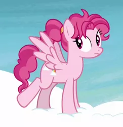 Size: 414x426 | Tagged: safe, derpibooru import, screencap, bifröst, pegasus, pony, school raze, background pony, cloud, cropped, curly hair, cutie mark, female, friendship student, hooves, looking back, mare, on a cloud, ponytail, raised leg, solo, spread wings, standing on cloud, wings