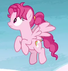 Size: 348x363 | Tagged: safe, derpibooru import, screencap, bifröst, pegasus, pony, school raze, background pony, cropped, female, flying, friendship student, mare, ponytail, solo