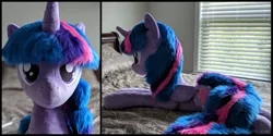 Size: 3000x1500 | Tagged: safe, artist:joltage, derpibooru import, twilight sparkle, twilight sparkle (alicorn), alicorn, pony, bedroom eyes, irl, life size, photo, plushie, solo