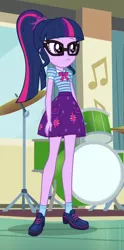 Size: 436x881 | Tagged: safe, derpibooru import, screencap, sci-twi, twilight sparkle, equestria girls, equestria girls series, overpowered (equestria girls), clothes, cropped, female, geode of telekinesis, glasses, legs, magical geodes, ponytail, shoes, skirt, socks, solo