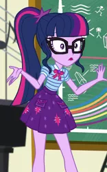 Size: 589x943 | Tagged: safe, derpibooru import, screencap, sci-twi, twilight sparkle, equestria girls, equestria girls series, overpowered (equestria girls), clothes, cropped, female, geode of telekinesis, glasses, magical geodes, ponytail, skirt, solo