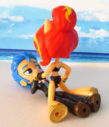 Size: 1500x1741 | Tagged: safe, artist:whatthehell!?, derpibooru import, flash sentry, sunset shimmer, equestria girls, beach, clothes, doll, equestria girls minis, irl, merchandise, photo, ponied up, sandals, swimsuit, toy