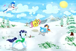 Size: 3600x2400 | Tagged: artist:ac-whiteraven, crash, derpibooru import, face down ass up, faceplant, fluttershy, rainbow dash, safe, snow, snowfall, soarin'