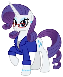 Size: 2425x2970 | Tagged: safe, artist:aleximusprime, derpibooru import, rarity, pony, unicorn, flurry heart's story, beads, bio in description, clothes, ear piercing, earring, fabulous, fashion, fashion designer, glasses, jacket, jewelry, older, older rarity, piercing, raised hoof, simple background, solo, transparent background