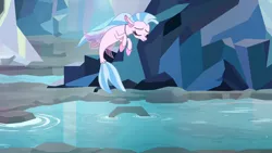 Size: 1280x720 | Tagged: cave, derpibooru import, eyes closed, female, nightmare cave, safe, screencap, seapony (g4), silverstream, solo, water, what lies beneath