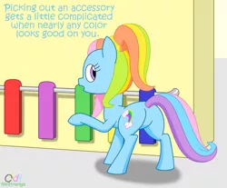 Size: 916x760 | Tagged: safe, artist:oddymcstrange, derpibooru import, rainbow dash (g3), earth pony, pony, butt, dialogue, g3, g3 to g4, g3.5, g3.5 to g4, generation leap, looking back, plot, raised hoof, rear view, solo