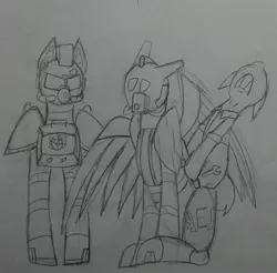 Size: 1920x1887 | Tagged: safe, artist:derpanater, derpibooru import, oc, oc:cloud dancer, oc:ranger ram, unofficial characters only, pegasus, pony, fallout equestria, applejack's rangers, armor, enclave, enclave armor, grand pegasus enclave, power armor