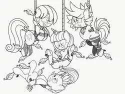 Size: 2048x1536 | Tagged: suggestive, artist:darkknighthoof, derpibooru import, oc, oc:gothic note, oc:midnight dew (ice1517), oc:pop candy (ice1517), oc:york ink, unofficial characters only, earth pony, pony, unicorn, icey-verse, anklet, arm behind back, bell, bell collar, bondage, bracelet, choker, clothes, coat, collar, commission, ear piercing, earring, erotic tickling, feather, featureless crotch, female, females only, femsub, fetish, fishnets, frog (hoof), hoof fetish, hoof tickling, horn, horn ring, jacket, jewelry, laughing, leather jacket, magic suppression, magical lesbian spawn, mare, mismatched socks, moon, necklace, next generation, offspring, one eye closed, open mouth, parent:inky rose, parent:moonlight raven, parents:inkyraven, piercing, ring, rope, rope bondage, siblings, simple background, sisters, skull, socks, spiked wristband, spread legs, spreader bar, spreading, stockings, striped socks, submissive, suspended, sweat, tail wrap, thigh highs, tickle fetish, tickle torture, tickling, tongue piercing, torn clothes, underhoof, wall of tags, white background, wristband