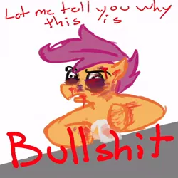 Size: 640x640 | Tagged: grimdark, artist:chongothedrawfriend, derpibooru import, scootaloo, pegasus, pony, abuse, blood, bruised, female, filly, let me tell you why that's bullshit, scootabuse, solo, vulgar