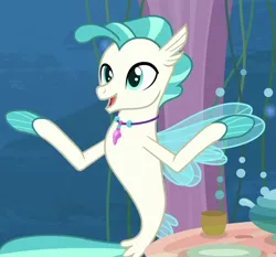 Size: 658x614 | Tagged: cropped, derpibooru import, fins, jewelry, male, necklace, safe, screencap, seapony (g4), solo, surf and/or turf, tail, terramar