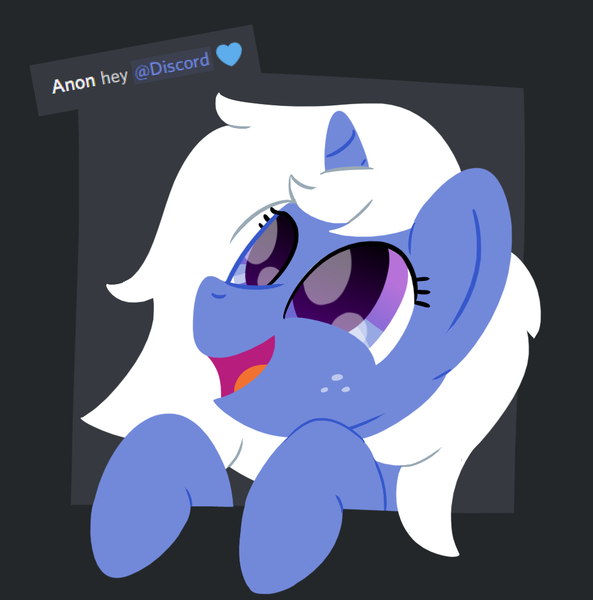 Size: 963x974 | Tagged: safe, artist:phat_guy, derpibooru import, oc, oc:discord, ponified, unofficial characters only, pony, unicorn, cute, discord (program), eye shimmer, female, freckles, happy, heart, leaning, lineless, looking up, mare, ocbetes, open mouth, simple background, smiling, solo
