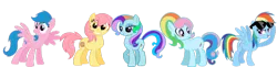 Size: 900x218 | Tagged: safe, artist:kaiilu, derpibooru import, firefly, patch (g1), rainbow dash, rainbow dash (g3), earth pony, pegasus, pony, my little pony tales, g1, g1 to g4, g3, g3 to g4, generation leap, simple background, sunglasses, transparent background