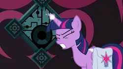 Size: 1280x720 | Tagged: safe, derpibooru import, screencap, twilight sparkle, twilight sparkle (alicorn), alicorn, pony, school raze, bag, eyes closed, female, gates of tartarus, mare, saddle bag, solo