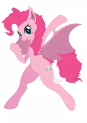 Size: 1447x2047 | Tagged: safe, artist:棘有棘無棘棘, derpibooru import, pinkie pie, bat pony, semi-anthro, arm hooves, bat ponified, bat wings, cutie mark, fangs, female, hooves, mare, pinkiebat, race swap, simple background, solo, white background, wings