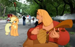 Size: 1440x900 | Tagged: safe, artist:brion24, derpibooru import, applejack, human, pony, crossover, irl, miguel (the road to el dorado), photo, ponies in real life, the road to el dorado, vector