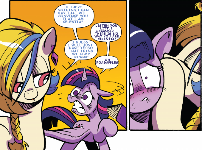 Size: 678x504 | Tagged: alicorn, artist:andypriceart, comic, derpibooru import, edit, golden feather, idw, princess celestia, safe, spoiler:comic, spoiler:comic65, text edit, twilight sparkle, twilight sparkle (alicorn)