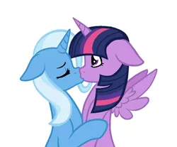 Size: 1002x830 | Tagged: safe, artist:neighsay, derpibooru import, trixie, twilight sparkle, twilight sparkle (alicorn), alicorn, female, kissing, lesbian, profile, shipping, simple background, twixie, white background