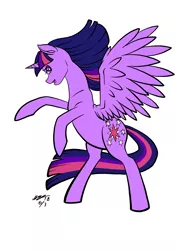 Size: 3508x4961 | Tagged: safe, artist:malino555, derpibooru import, twilight sparkle, twilight sparkle (alicorn), alicorn, pony, female, mare, rearing, solo, spread wings, wings