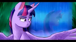 Size: 1912x1057 | Tagged: safe, artist:lorenz3, artist:notaletolivefor, derpibooru import, twilight sparkle, twilight sparkle (alicorn), alicorn, pony, reflection, solo, water