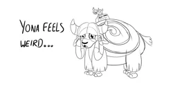 Size: 1280x720 | Tagged: artist:sintakhra, ask, "best yak" trophy, bow, cinnamon bun, cloven hooves, derpibooru import, female, food, lineart, looking at you, monkey swings, monochrome, pastry, safe, simple background, solo, trophy, tumblr, tumblr:studentsix, white background, yak, yona