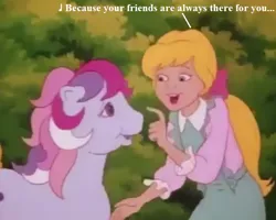 Size: 640x512 | Tagged: cropped, cute, derpibooru import, edit, edited screencap, friends are always there for you, g1, g4 to g1, generation leap, lyrics, megandorable, megan williams, my little pony: the movie (g1), safe, screencap, song reference, sweet stuff, sweet sweet stuff, text, the cutie re-mark