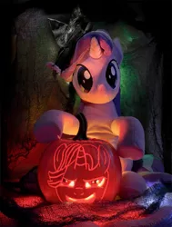 Size: 1508x2000 | Tagged: safe, artist:nekokevin, artist:nighti331, derpibooru import, starlight glimmer, pony, unicorn, series:nekokevin's glimmy, halloween, holiday, irl, jack-o-lantern, photo, plushie, pumpkin, solo