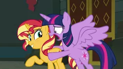 Size: 1920x1080 | Tagged: safe, derpibooru import, screencap, sunset shimmer, twilight sparkle, twilight sparkle (alicorn), alicorn, pony, unicorn, equestria girls, equestria girls series, forgotten friendship, don't take this away from me, duo