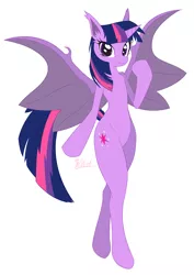 Size: 1592x2251 | Tagged: safe, artist:棘有棘無棘棘, derpibooru import, twilight sparkle, twilight sparkle (alicorn), alicorn, anthro, bat pony, semi-anthro, arm hooves, bat ponified, female, image, png, race swap, simple background, solo, white background