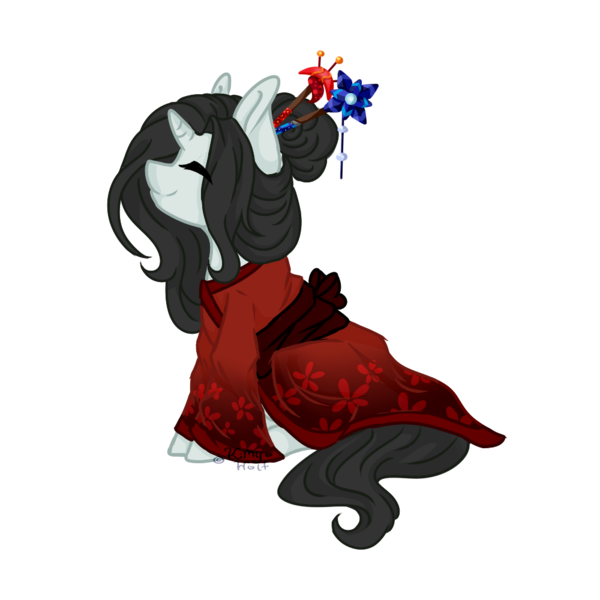 Size: 1000x1000 | Tagged: safe, artist:kimyowolf, derpibooru import, oc, oc:perfecktja, pony, unicorn, chibi, clothes, female, kimono (clothing), mare, simple background, solo, transparent background