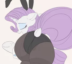 Size: 1500x1320 | Tagged: suggestive, artist:raps, derpibooru import, rarity, pony, unicorn, ass, black underwear, bunny ears, bunny girl, bunny suit, butt, clothes, commission, costume, cufflinks, cuffs (clothes), curvy, cutie mark, cutie mark on clothes, dock, eyes closed, eyeshadow, female, floppy ears, frog (hoof), horn, leotard, makeup, mare, nightmare night costume, nylon, open mouth, panties, pantyhose, plot, raised hoof, raised tail, rear view, rearity, see-through, simple background, skintight clothes, smiling, socks, solo, solo female, standing, tail, the ass was fat, thigh highs, thighs, thunder thighs, underhoof, underwear