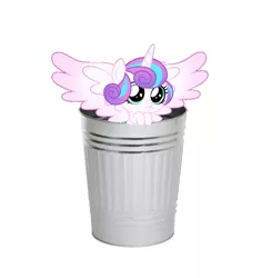 Size: 1072x1092 | Tagged: abuse, background pony strikes again, derpibooru import, downvote bait, flurrybuse, op isn't even trying anymore, princess flurry heart, sad, safe, trash can