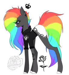 Size: 1540x1683 | Tagged: safe, artist:xfantasycreaturex, derpibooru import, oc, oc:rainbow rider, unofficial characters only, earth pony, pony, blaze (coat marking), clothes, ear piercing, earring, fangs, female, hoodie, jewelry, mare, multicolored hair, piercing, rainbow hair, simple background, solo, tattoo, transparent background, unshorn fetlocks