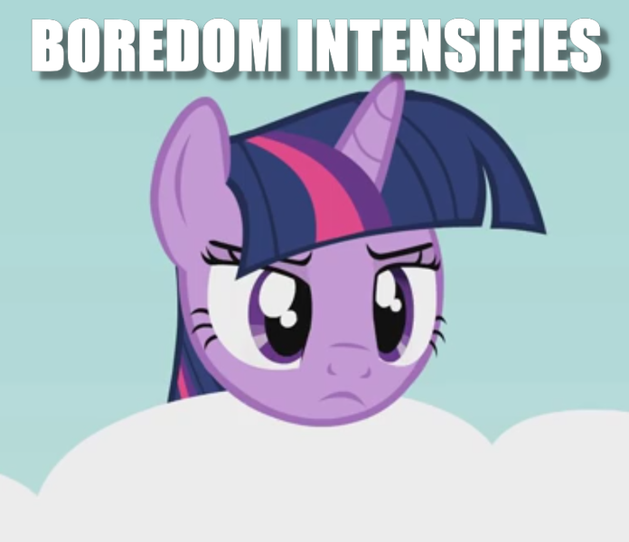 Size: 843x727 | Tagged: alicorn, artist:forgalorga, bored, caption, cloud, cropped, derpibooru import, edit, image macro, meme, safe, solo, text, twilight sparkle, twilight sparkle (alicorn), x intensifies