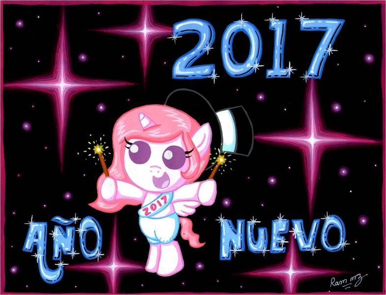 Size: 1408x1075 | Tagged: artist:rammzblood, clothes, derpibooru import, happy new year 2017, hat, op is a slowpoke, pants, princess celestia, safe, sash, solo, spanish, sparkler (firework), sparkles, stars, top hat