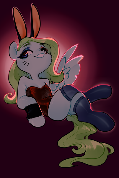 Size: 2272x3386 | Tagged: safe, artist:aphphphphp, derpibooru import, oc, unofficial characters only, pegasus, pony, bunny ears, bunny suit, clothes, cuffs (clothes), female, mare, smiling, solo