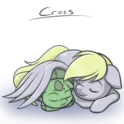 Size: 894x894 | Tagged: safe, artist:x-cross, derpibooru import, derpy hooves, bulbasaur, pegasus, pony, crossover, cuddling, female, mare, pokémon, sleeping