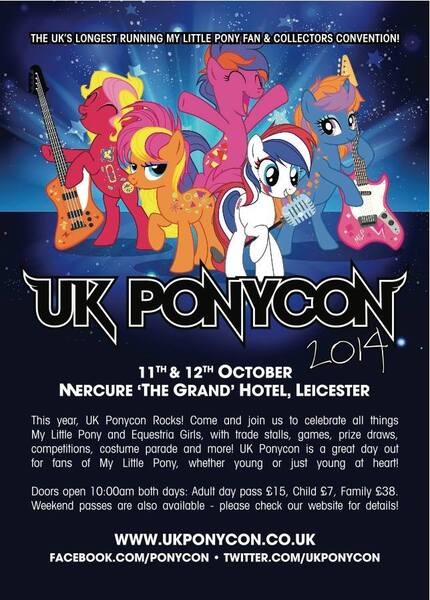 Size: 644x898 | Tagged: safe, derpibooru import, oc, oc:britannia (uk ponycon), earth pony, pony, unicorn, 2014, bass guitar, convention, electric guitar, eyes closed, female, guitar, leicester, mare, mascot, microphone, musical instrument, uk ponycon, united kingdom