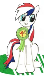 Size: 551x960 | Tagged: safe, derpibooru import, oc, oc:britannia (uk ponycon), earth pony, pony, 1st prize, female, mare, mascot, medal, simple background, solo, uk ponycon, white background