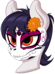 Size: 2600x3520 | Tagged: artist:fearvirus, cempasúchil, cute, derpibooru import, dia de los muertos, oc, oc:catrina, safe, simple background, solo, transparent background, unofficial characters only