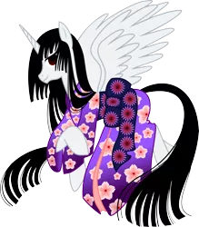 Size: 2263x2588 | Tagged: safe, artist:manekineko11, derpibooru import, ponified, alicorn, pony, clothes, crossover, female, kimono (clothing), mare, simple background, solo, transparent background, xxxholic, yuko