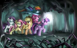 Size: 1280x800 | Tagged: safe, artist:colorfulcolor233, derpibooru import, applejack, fluttershy, pinkie pie, rainbow dash, rarity, twilight sparkle, twilight sparkle (alicorn), alicorn, earth pony, pegasus, pony, unicorn, princess twilight sparkle (episode), everfree forest, female, forest, mane six, mare