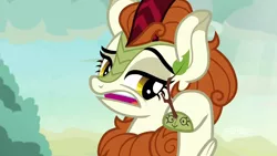 Size: 1920x1080 | Tagged: autumn blaze, autumn blaze's puppet, cloven hooves, derpibooru import, drawing, female, imaginary friend, kirin, open mouth, raised eyebrow, safe, screencap, solo, sounds of silence, stick